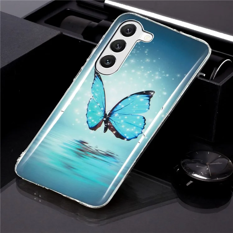 Luminous Phone Case for Samsung Galaxy S23+, Pattern Printing IMD Noctilucent Cell Phone Cover - Blue Butterfly