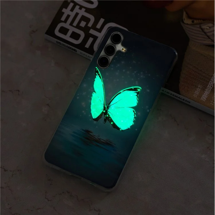 Luminous Phone Case for Samsung Galaxy S23+, Pattern Printing IMD Noctilucent Cell Phone Cover - Blue Butterfly