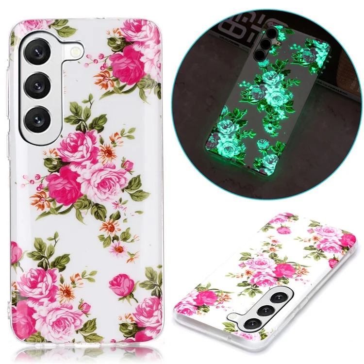 Luminous Phone Case for Samsung Galaxy S23+, Pattern Printing IMD Noctilucent Cell Phone Cover - Rose Flower