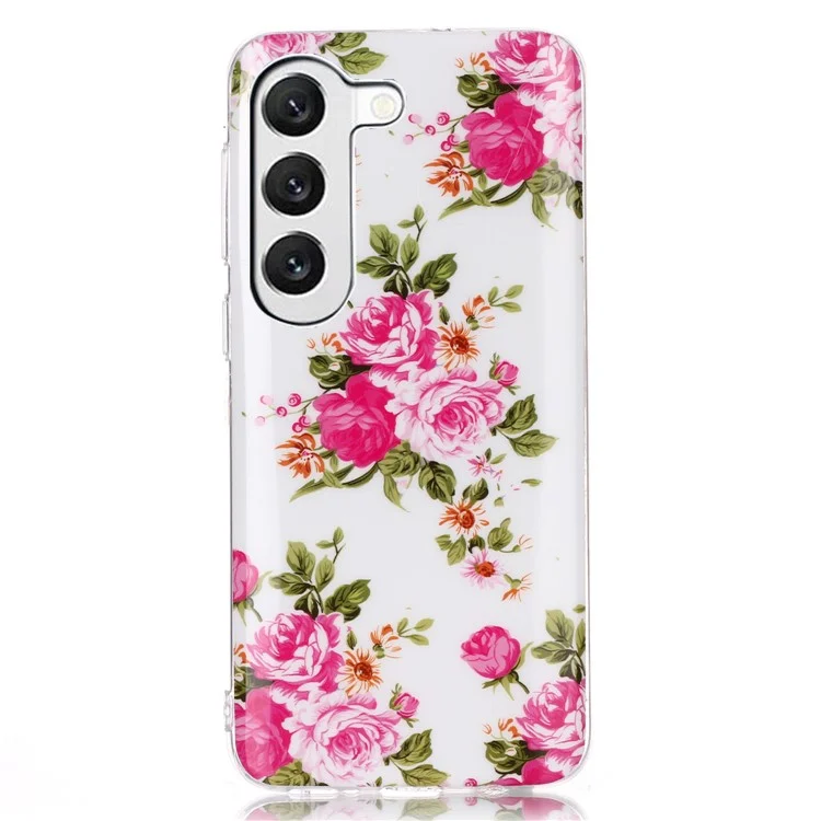 Luminous Phone Case for Samsung Galaxy S23+, Pattern Printing IMD Noctilucent Cell Phone Cover - Rose Flower