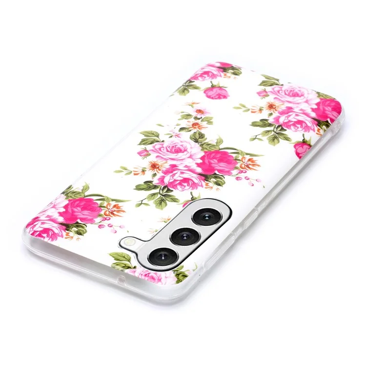 Luminous Phone Case for Samsung Galaxy S23+, Pattern Printing IMD Noctilucent Cell Phone Cover - Rose Flower