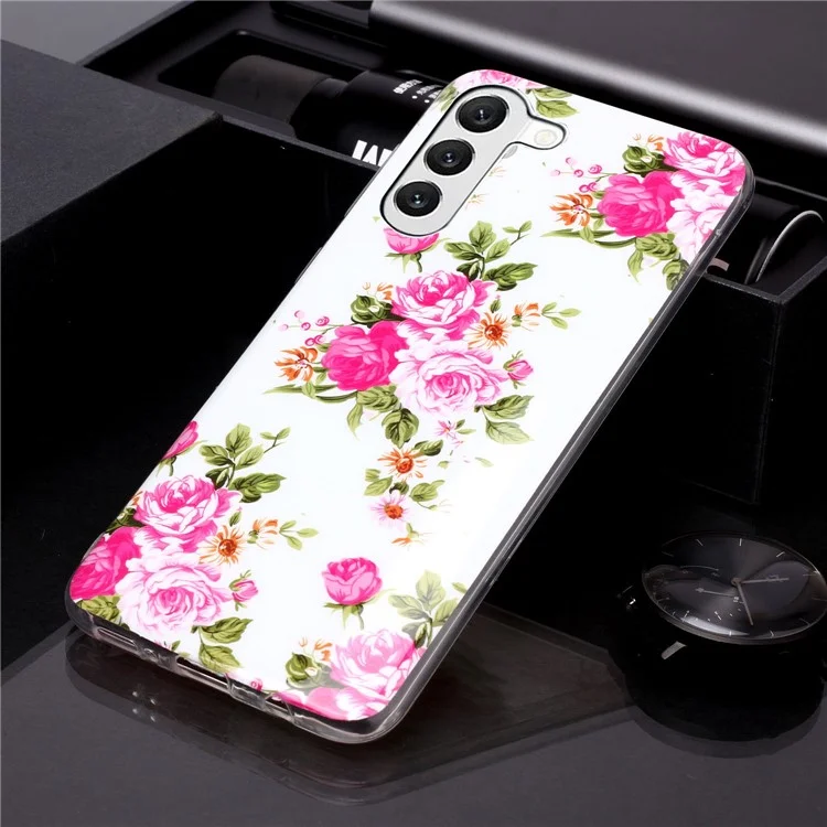 Luminous Phone Case for Samsung Galaxy S23+, Pattern Printing IMD Noctilucent Cell Phone Cover - Rose Flower