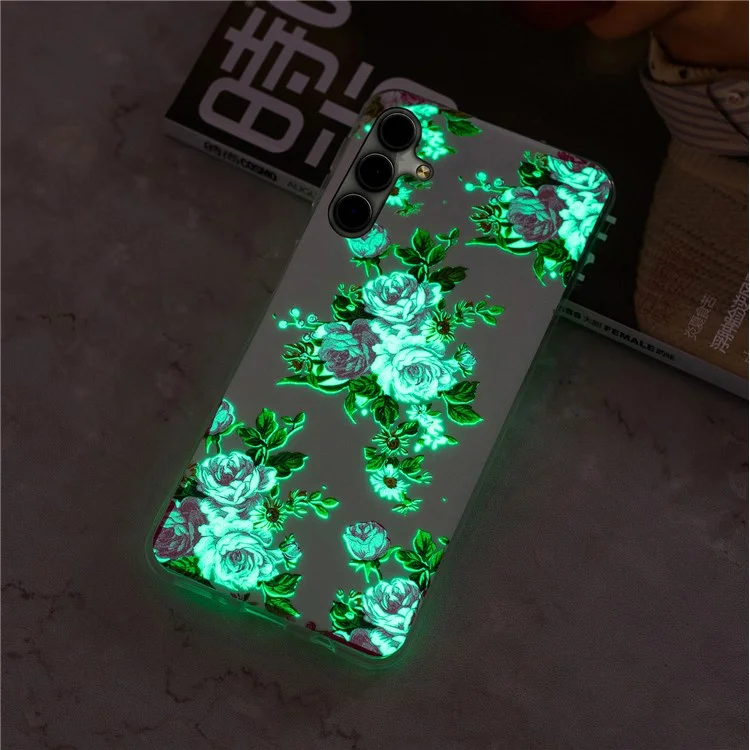 Luminous Phone Case for Samsung Galaxy S23+, Pattern Printing IMD Noctilucent Cell Phone Cover - Rose Flower