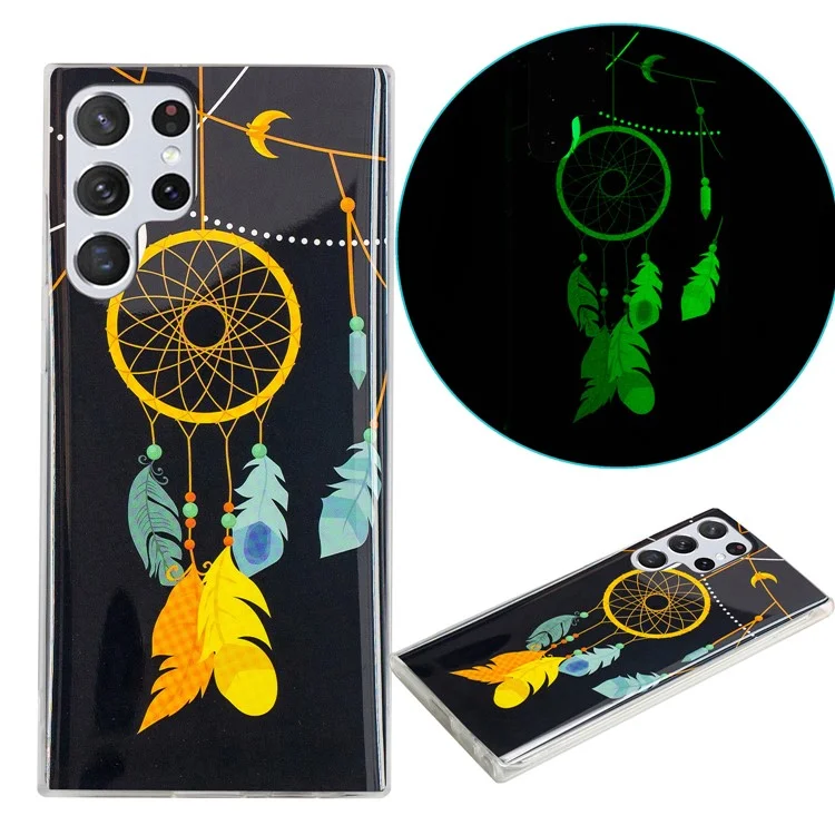 Soft TPU Phone Case for Samsung Galaxy S23 Ultra, Luminous Noctilucent Pattern Printing IMD Phone Cover - Black Wind Chimes