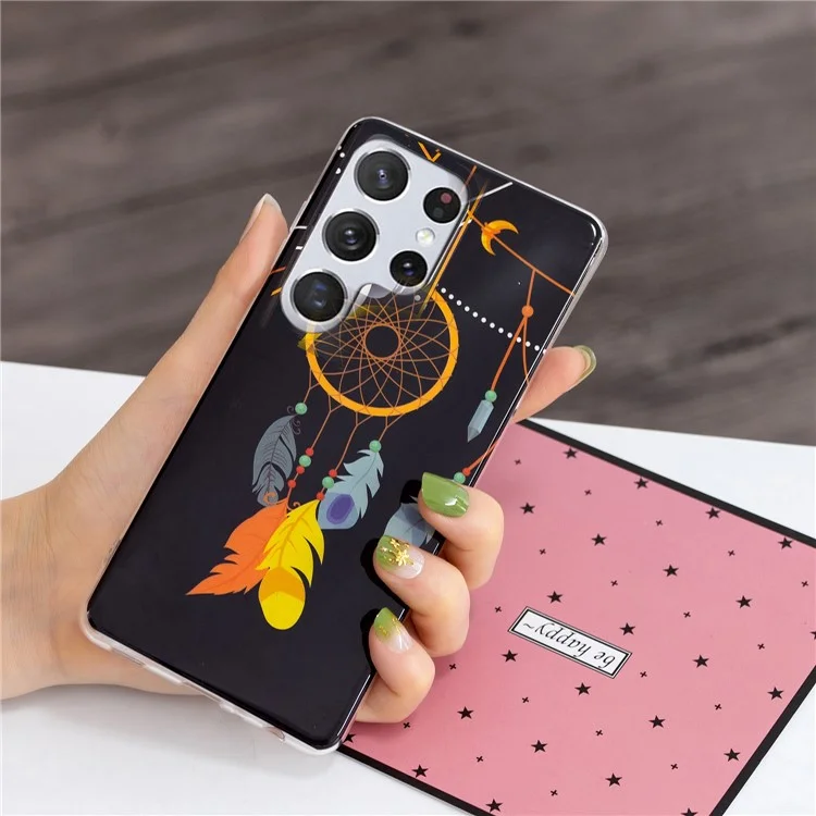 Soft TPU Phone Case for Samsung Galaxy S23 Ultra, Luminous Noctilucent Pattern Printing IMD Phone Cover - Black Wind Chimes