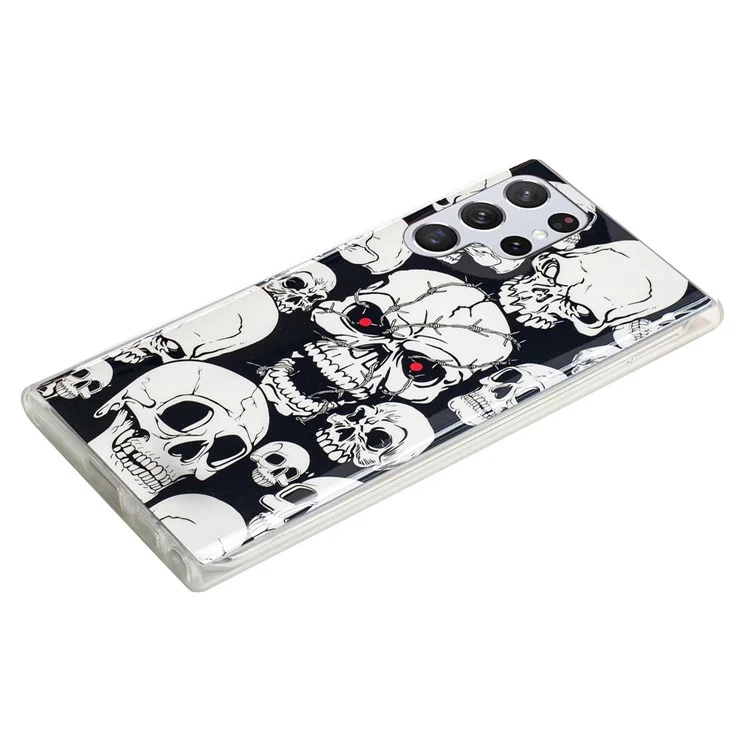 Soft TPU Phone Case for Samsung Galaxy S23 Ultra, Luminous Noctilucent Pattern Printing IMD Phone Cover - Skull