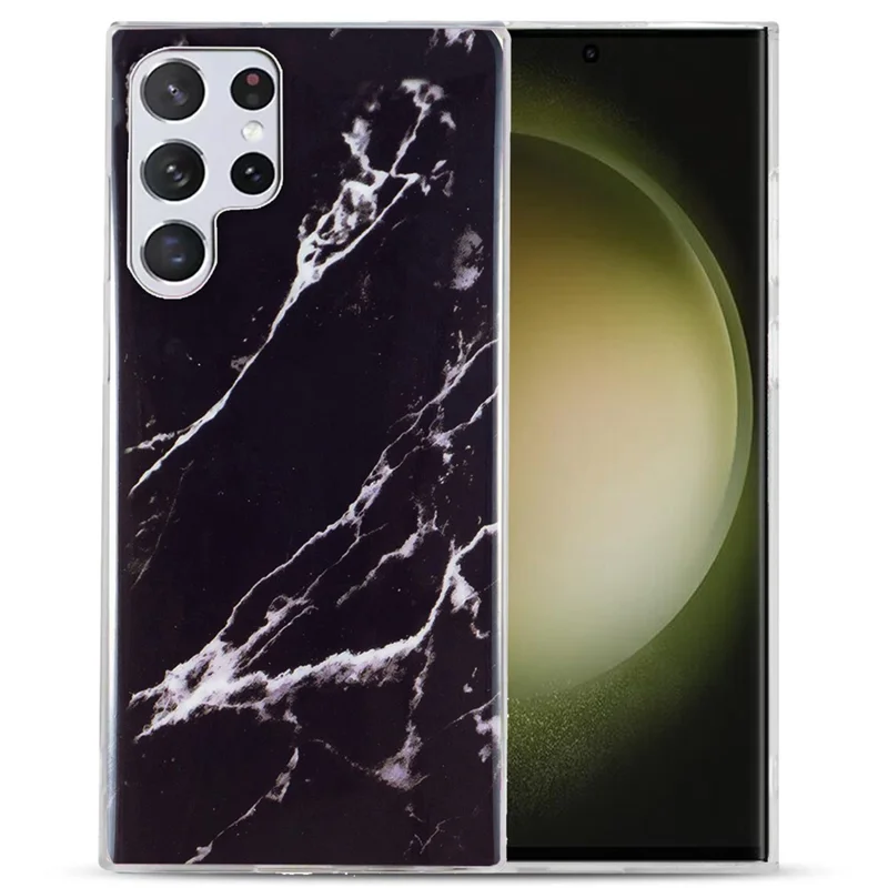 For Samsung Galaxy S23 Ultra IMD Marble Pattern Anti-collision TPU Case Back Protector Phone Cover - Black