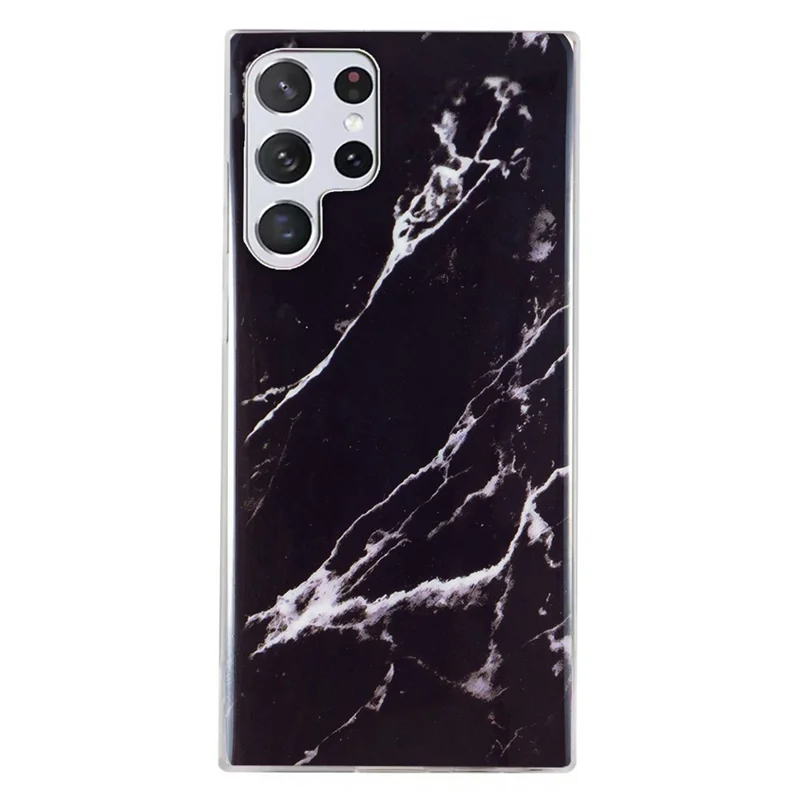 For Samsung Galaxy S23 Ultra IMD Marble Pattern Anti-collision TPU Case Back Protector Phone Cover - Black