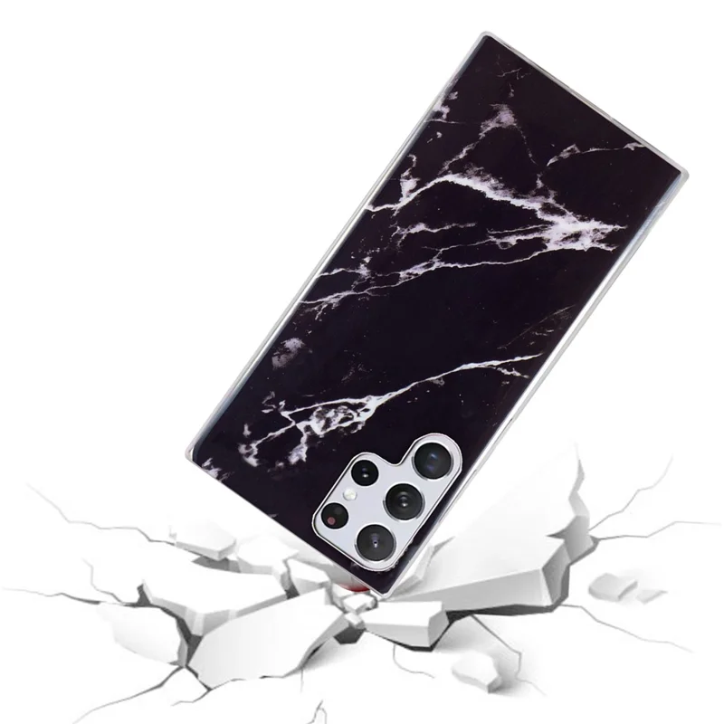For Samsung Galaxy S23 Ultra IMD Marble Pattern Anti-collision TPU Case Back Protector Phone Cover - Black