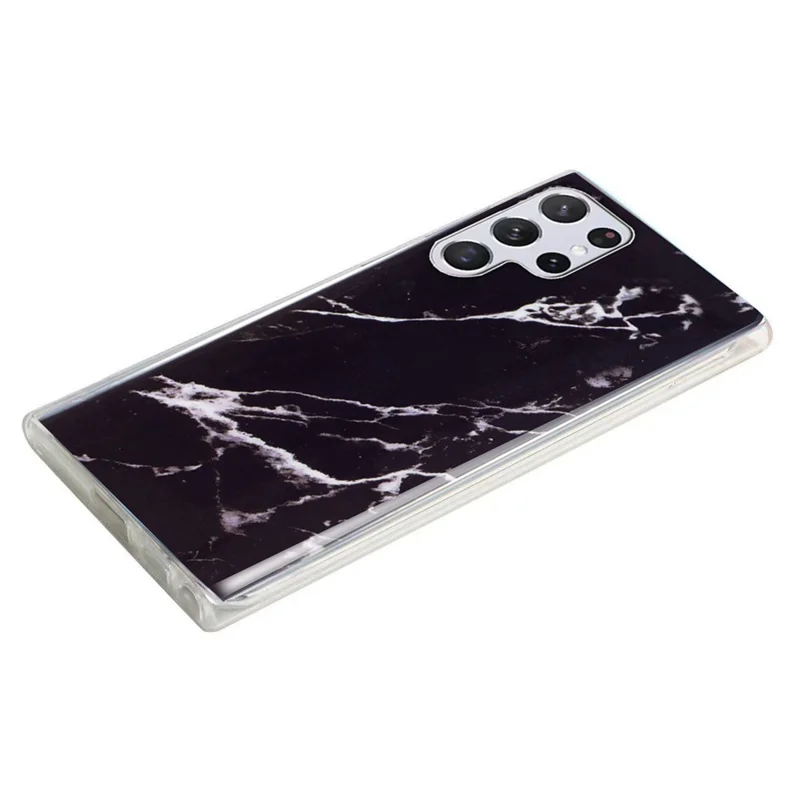 For Samsung Galaxy S23 Ultra IMD Marble Pattern Anti-collision TPU Case Back Protector Phone Cover - Black