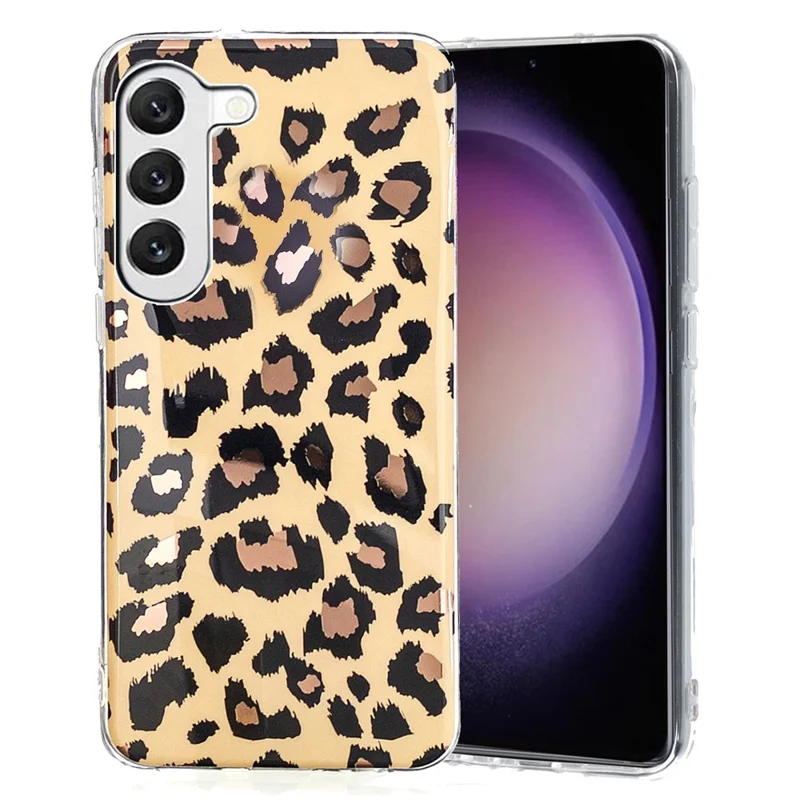 Cell Phone Cover for Samsung Galaxy S23+, IMD Pattern Printing Electroplating Phone TPU Case - Electroplated Leopard Print