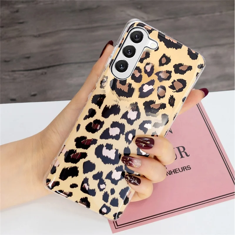 Cell Phone Cover for Samsung Galaxy S23+, IMD Pattern Printing Electroplating Phone TPU Case - Electroplated Leopard Print