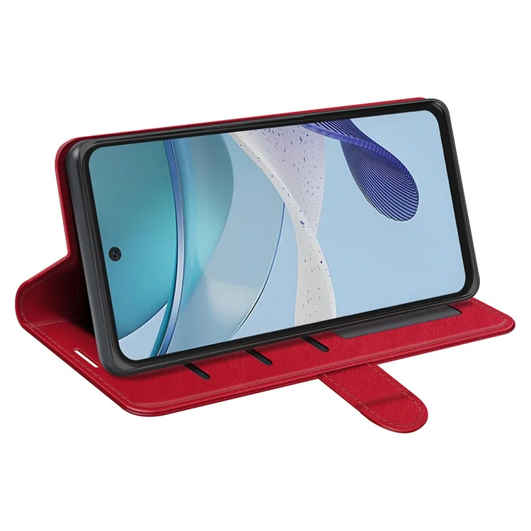 Для Motorola Moto G53 5G Crazy Horse Texture PU Leather Full Protection Phone Case Flip Stand Wallet Cover - Red