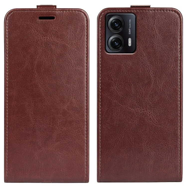 Pour Motorola Moto G53 5G Crazy Horse Texture PU Leather Card Holder Phone Case Vertical Flip Anti-drop Cover - Marron