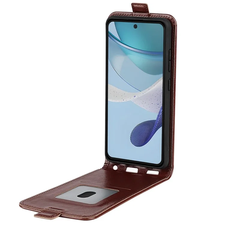 Pour Motorola Moto G53 5G Crazy Horse Texture PU Leather Card Holder Phone Case Vertical Flip Anti-drop Cover - Marron