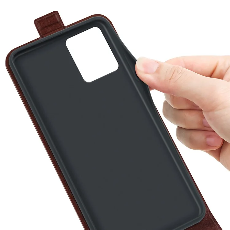 Pour Motorola Moto G53 5G Crazy Horse Texture PU Leather Card Holder Phone Case Vertical Flip Anti-drop Cover - Marron