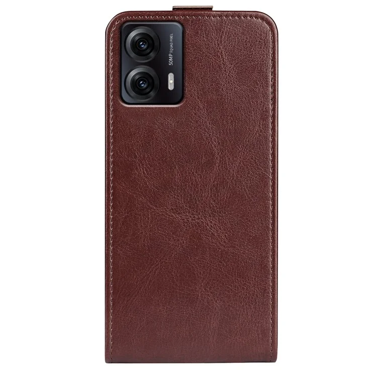 Pour Motorola Moto G53 5G Crazy Horse Texture PU Leather Card Holder Phone Case Vertical Flip Anti-drop Cover - Marron