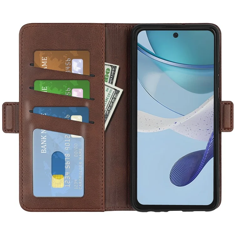 Per Motorola Moto G53 5G Pelle di Vitello Texture PU Custodia Portafoglio Cellulare Antiurto Supporto Cover - Marrone
