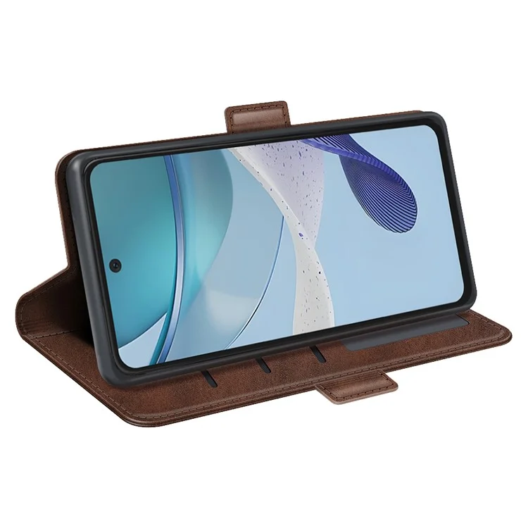Per Motorola Moto G53 5G Pelle di Vitello Texture PU Custodia Portafoglio Cellulare Antiurto Supporto Cover - Marrone