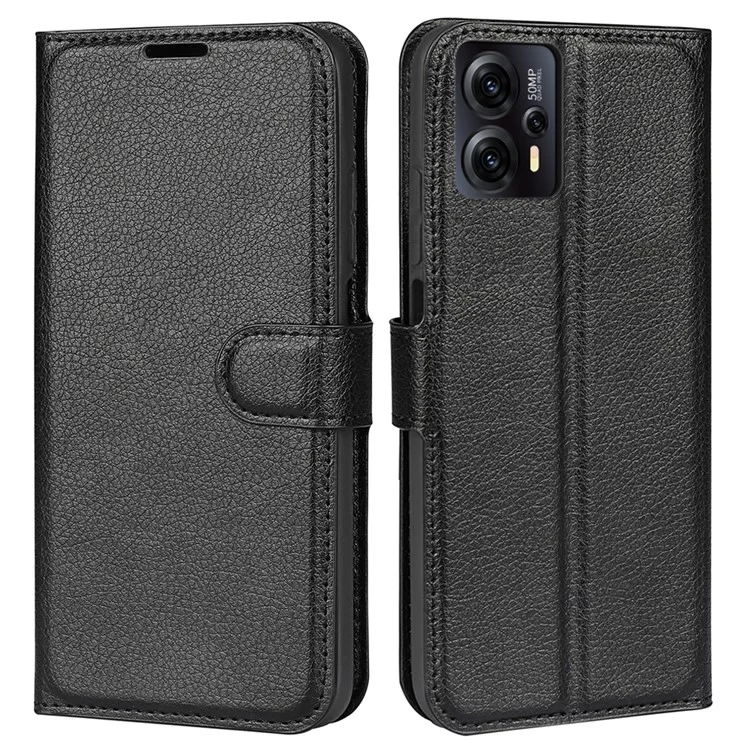 Para o telefone Motorola Moto G53 5G Capa Protetora Textura de Litchi Couro PU Flip Stand Carteira Case - Preto