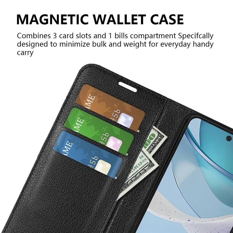 Para o telefone Motorola Moto G53 5G Capa Protetora Textura de Litchi Couro PU Flip Stand Carteira Case - Preto