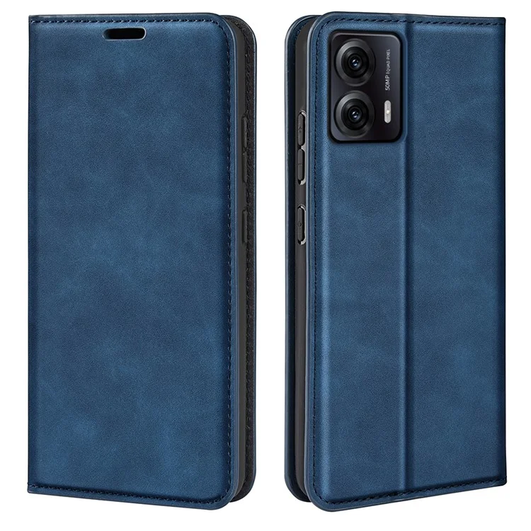 Per Motorola Moto G53 5G Skin-touch Feeling Magnetic Auto-absorbed Wallet Case PU Leather Flip Stand Phone Cover - Blu