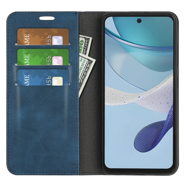 Per Motorola Moto G53 5G Skin-touch Feeling Magnetic Auto-absorbed Wallet Case PU Leather Flip Stand Phone Cover - Blu