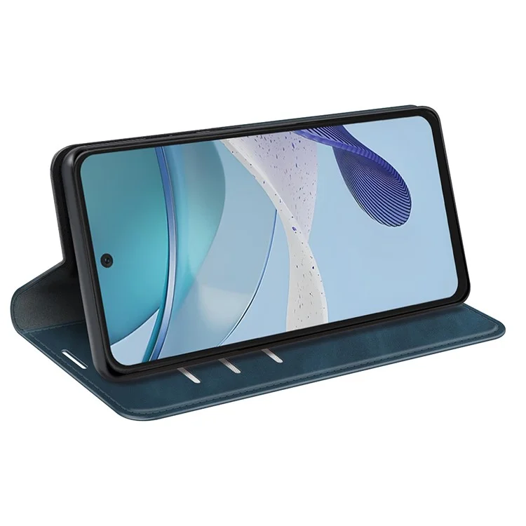Per Motorola Moto G53 5G Skin-touch Feeling Magnetic Auto-absorbed Wallet Case PU Leather Flip Stand Phone Cover - Blu