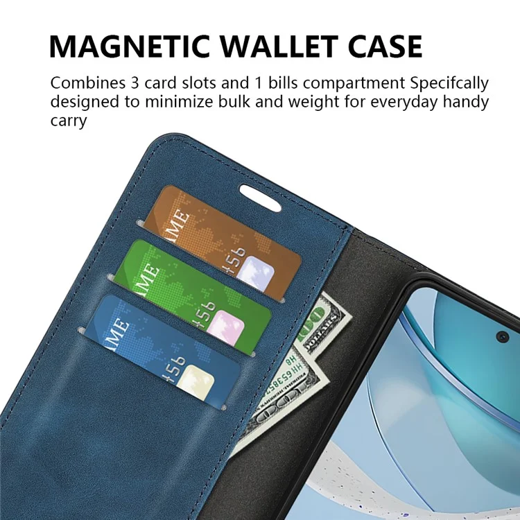 Per Motorola Moto G53 5G Skin-touch Feeling Magnetic Auto-absorbed Wallet Case PU Leather Flip Stand Phone Cover - Blu