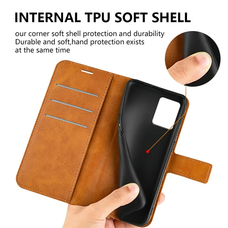 Per Motorola Moto G53 5G Custodia in pelle sintetica con grana di vitello Portafoglio con chiusura a fibbia quadrata antishock - Giallo