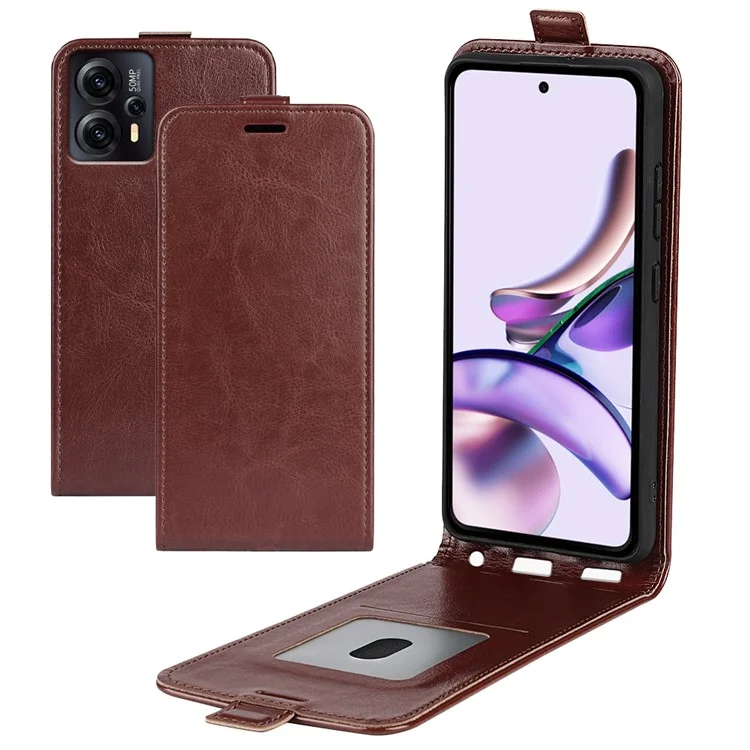 Für Motorola Moto G13 4G / G23 4G vertikales Flip-PU-Leder-Cover mit verrücktem Pferdemuster, schockresistent, mit Kartenfach, Handyhülle - Braun