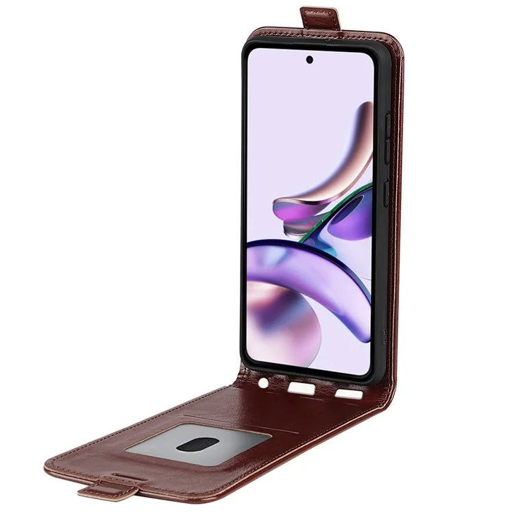 Für Motorola Moto G13 4G / G23 4G vertikales Flip-PU-Leder-Cover mit verrücktem Pferdemuster, schockresistent, mit Kartenfach, Handyhülle - Braun