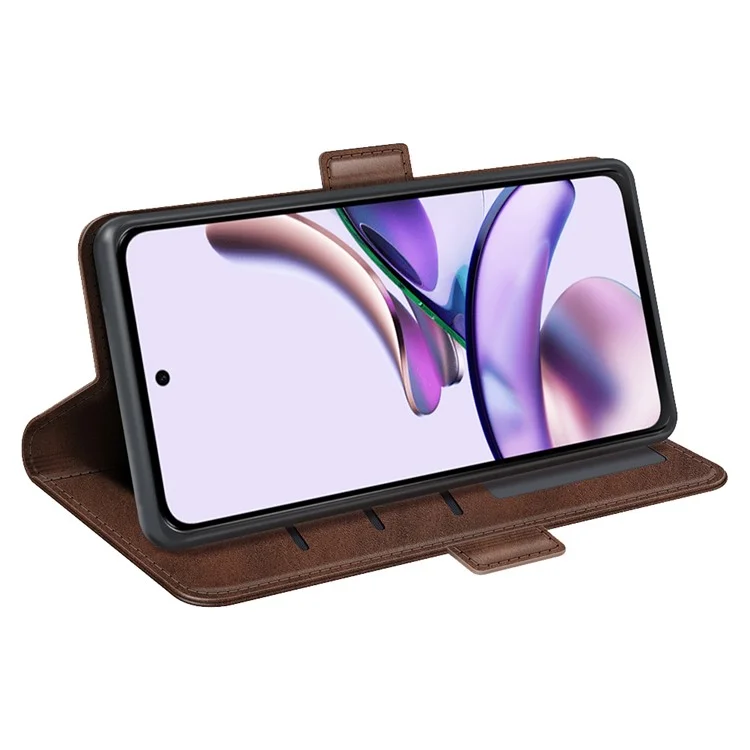 Pour Motorola Moto G13 4G Calf Texture PU Leather Wallet Phone Case Protective Cover avec Stand - Marron