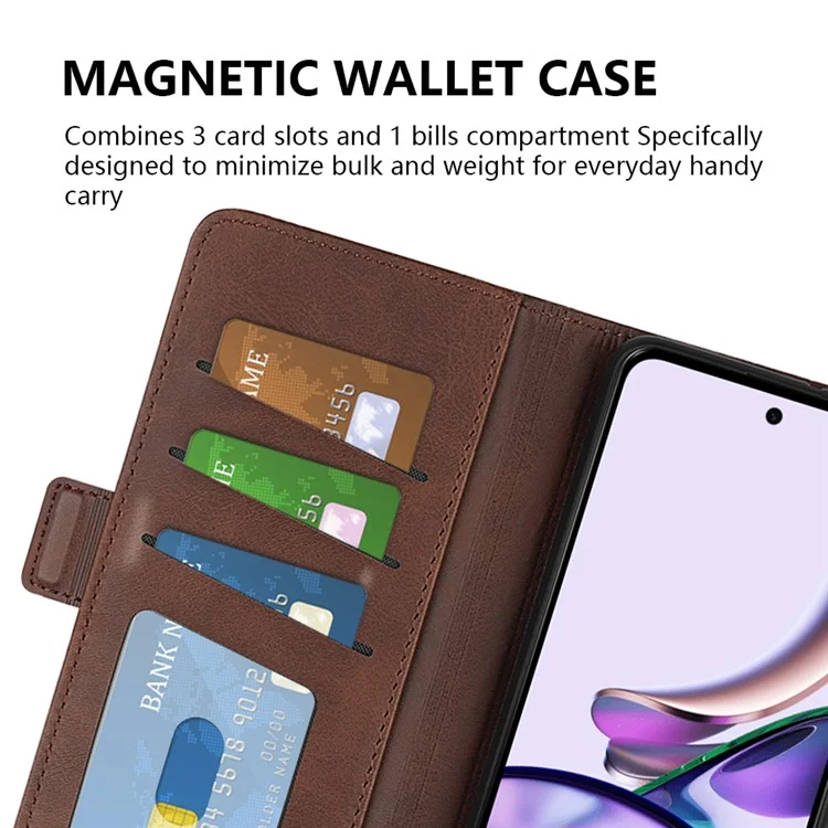 Pour Motorola Moto G13 4G Calf Texture PU Leather Wallet Phone Case Protective Cover avec Stand - Marron