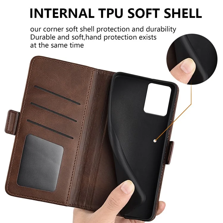 Pour Motorola Moto G13 4G Calf Texture PU Leather Wallet Phone Case Protective Cover avec Stand - Marron