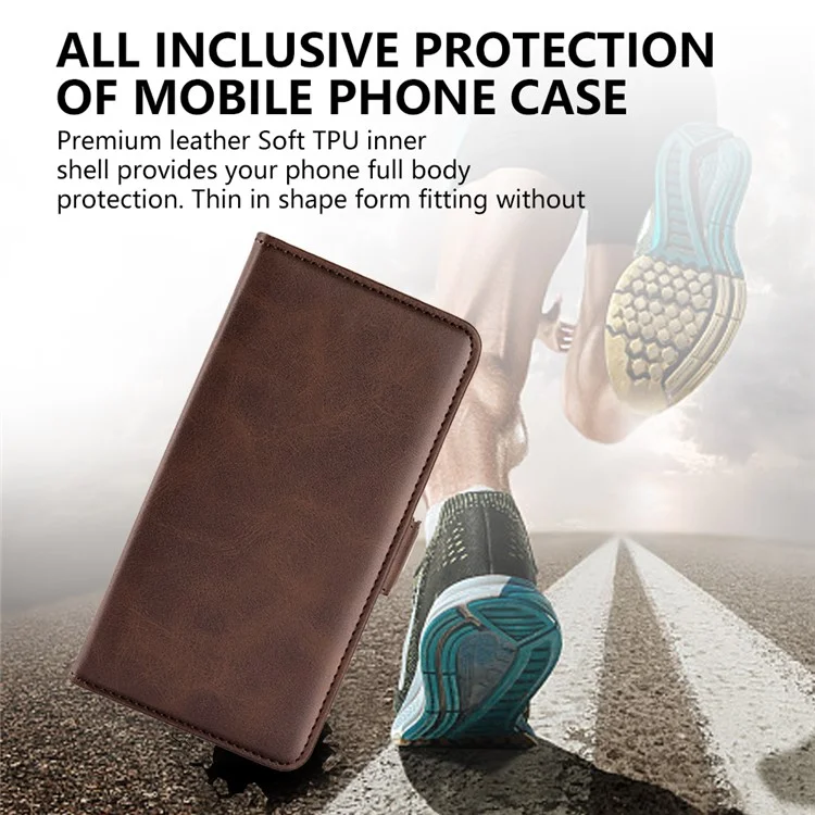 Pour Motorola Moto G13 4G Calf Texture PU Leather Wallet Phone Case Protective Cover avec Stand - Marron