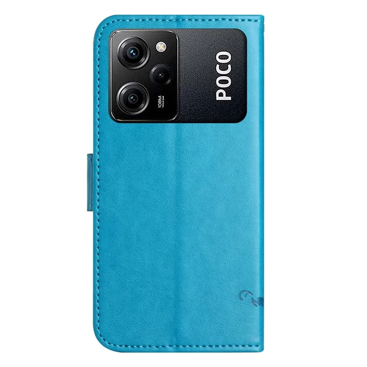 Para Xiaomi Redmi Note 12 Pro Speed 5G / Poco X5 Pro 5G Imprinted Butterfly Flower PU Leather Wallet Phone Cover Folio Flip Stand Case with Strap - Azul