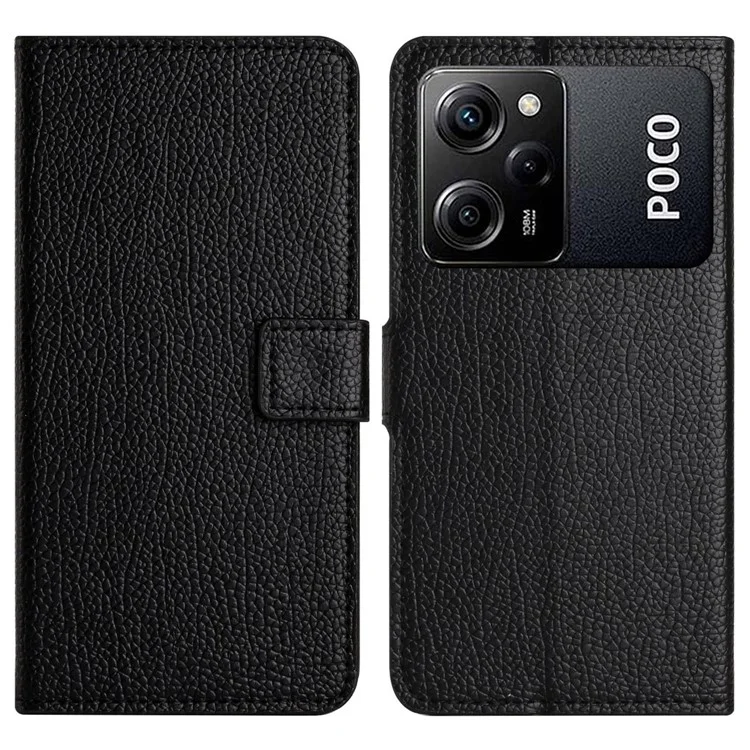 For Xiaomi Poco X5 Pro 5G / Redmi Note 12 Pro Speed 5G / Note 12 Pro 5G Litchi Texture Phone Case PU Leather Stand Wallet Cover - Black