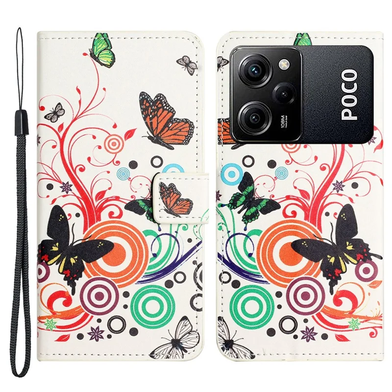 Capa de Telemóvel com Suporte e Carteira em Pele Sintética com Impressão de Padrão Branco / Borboletas para Xiaomi Poco X5 Pro 5G / Redmi Note 12 Pro Speed 5G
