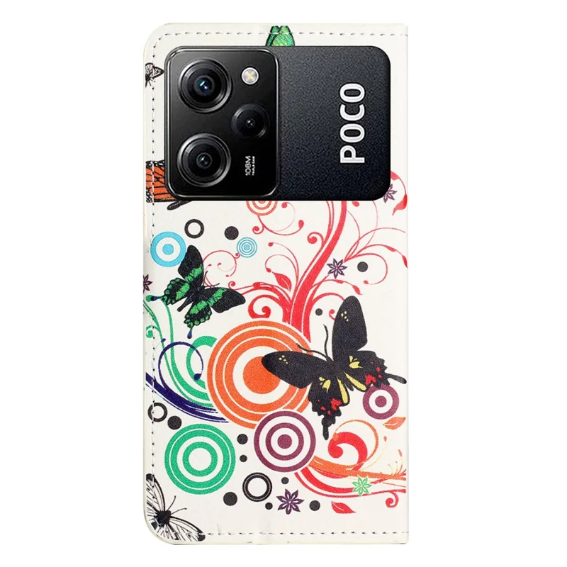 Capa de Telemóvel com Suporte e Carteira em Pele Sintética com Impressão de Padrão Branco / Borboletas para Xiaomi Poco X5 Pro 5G / Redmi Note 12 Pro Speed 5G