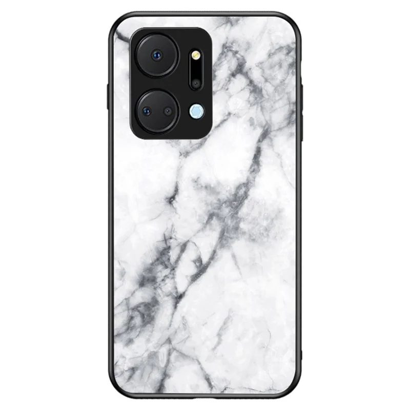 Cell Phone Case for Honor X7a 5G, Marble Pattern Tempered Glass+PC +TPU Phone Cover - White Marble