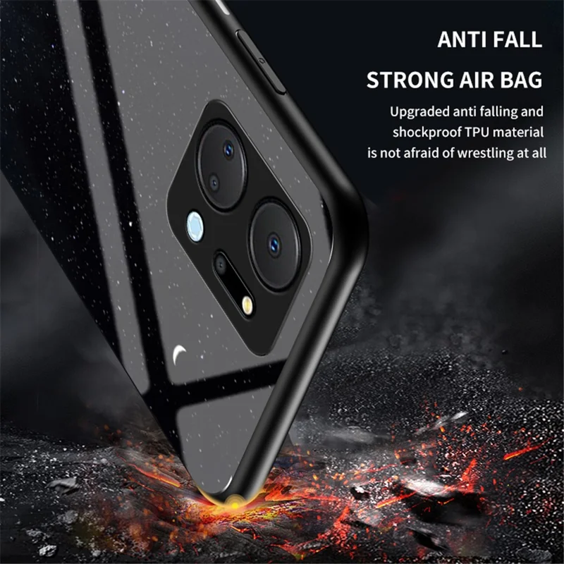 Mobiele telefoonhoesje voor Honor X7a 5G, met sterrenhemelpatroon, gehard glas+PC+TPU smartphonehoes - Kleur Sterrenhemel
