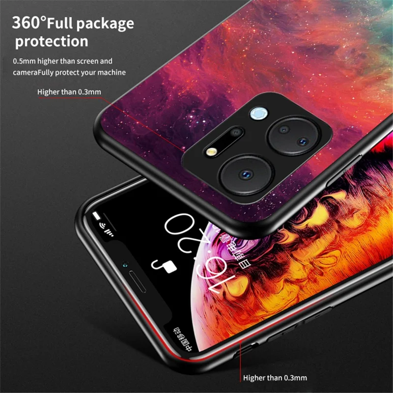 Mobiele telefoonhoesje voor Honor X7a 5G, met sterrenhemelpatroon, gehard glas+PC+TPU smartphonehoes - Kleur Sterrenhemel