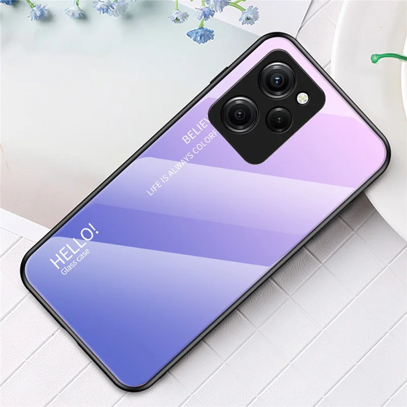 For Xiaomi Poco X5 Pro 5G / Redmi Note 12 Pro Speed 5G Phone Case Tempered Glass Slim Case - Gradient Pink Purple