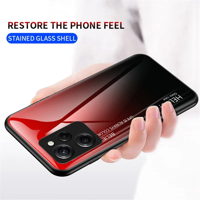 For Xiaomi Poco X5 Pro 5G / Redmi Note 12 Pro Speed 5G Phone Case Tempered Glass Slim Case - Gradient Pink Purple