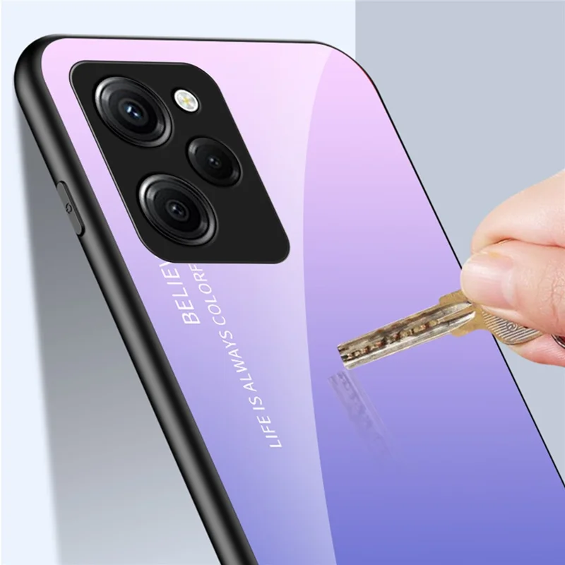 For Xiaomi Poco X5 Pro 5G / Redmi Note 12 Pro Speed 5G Phone Case Tempered Glass Slim Case - Gradient Pink Purple