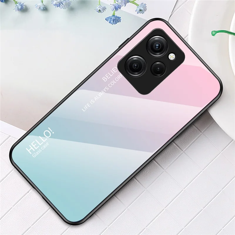 For Xiaomi Poco X5 Pro 5G / Redmi Note 12 Pro Speed 5G Phone Case Tempered Glass Slim Case - Gradient Pink Blue