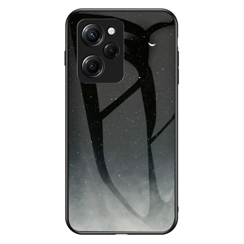 For Xiaomi Poco X5 Pro 5G / Redmi Note 12 Pro Speed 5G Cell Phone Case Tempered Glass+PC+TPU Starry Sky Pattern Phone Cover - Starry Crescent Moon