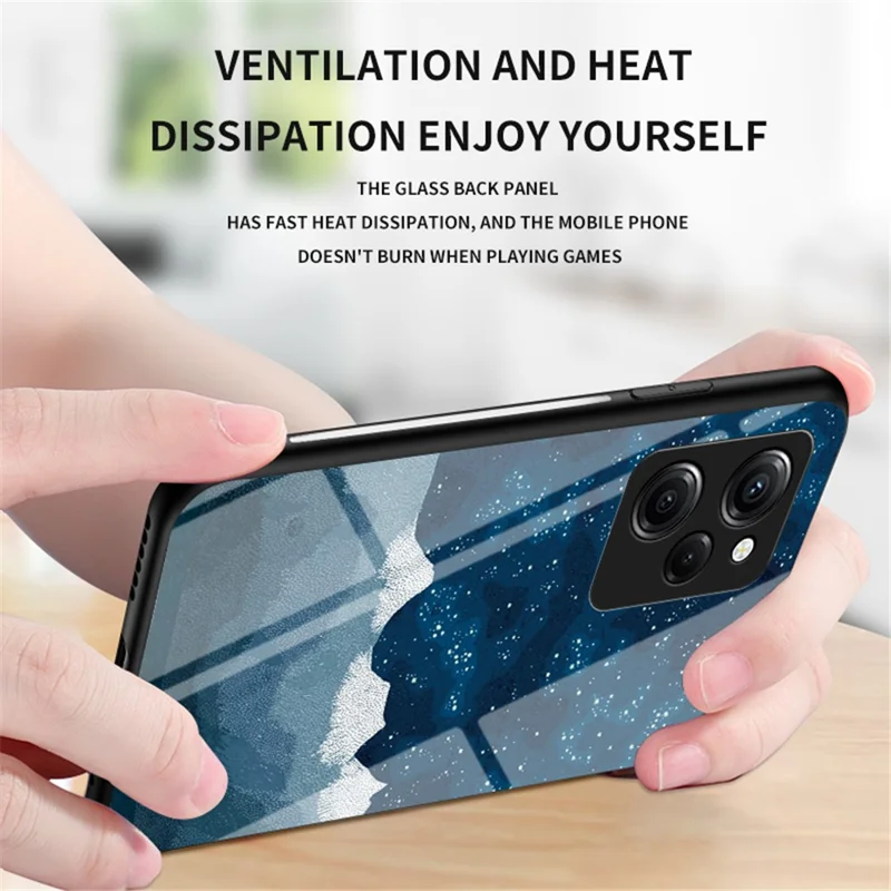 For Xiaomi Poco X5 Pro 5G / Redmi Note 12 Pro Speed 5G Cell Phone Case Tempered Glass+PC+TPU Starry Sky Pattern Phone Cover - Starry Crescent Moon