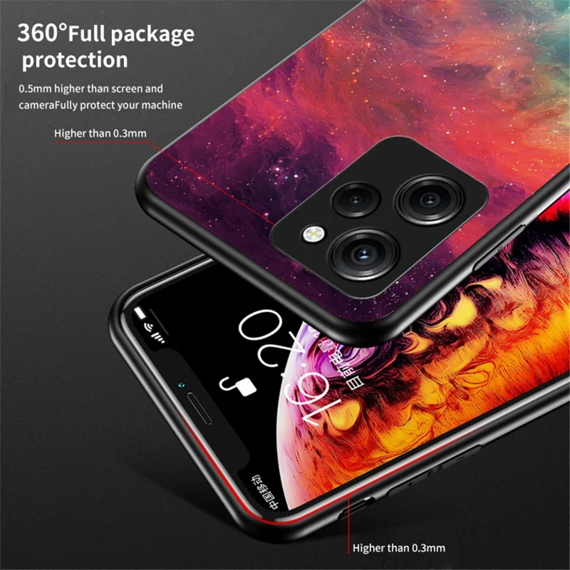 For Xiaomi Poco X5 Pro 5G / Redmi Note 12 Pro Speed 5G Cell Phone Case Tempered Glass+PC+TPU Starry Sky Pattern Phone Cover - Starry Crescent Moon